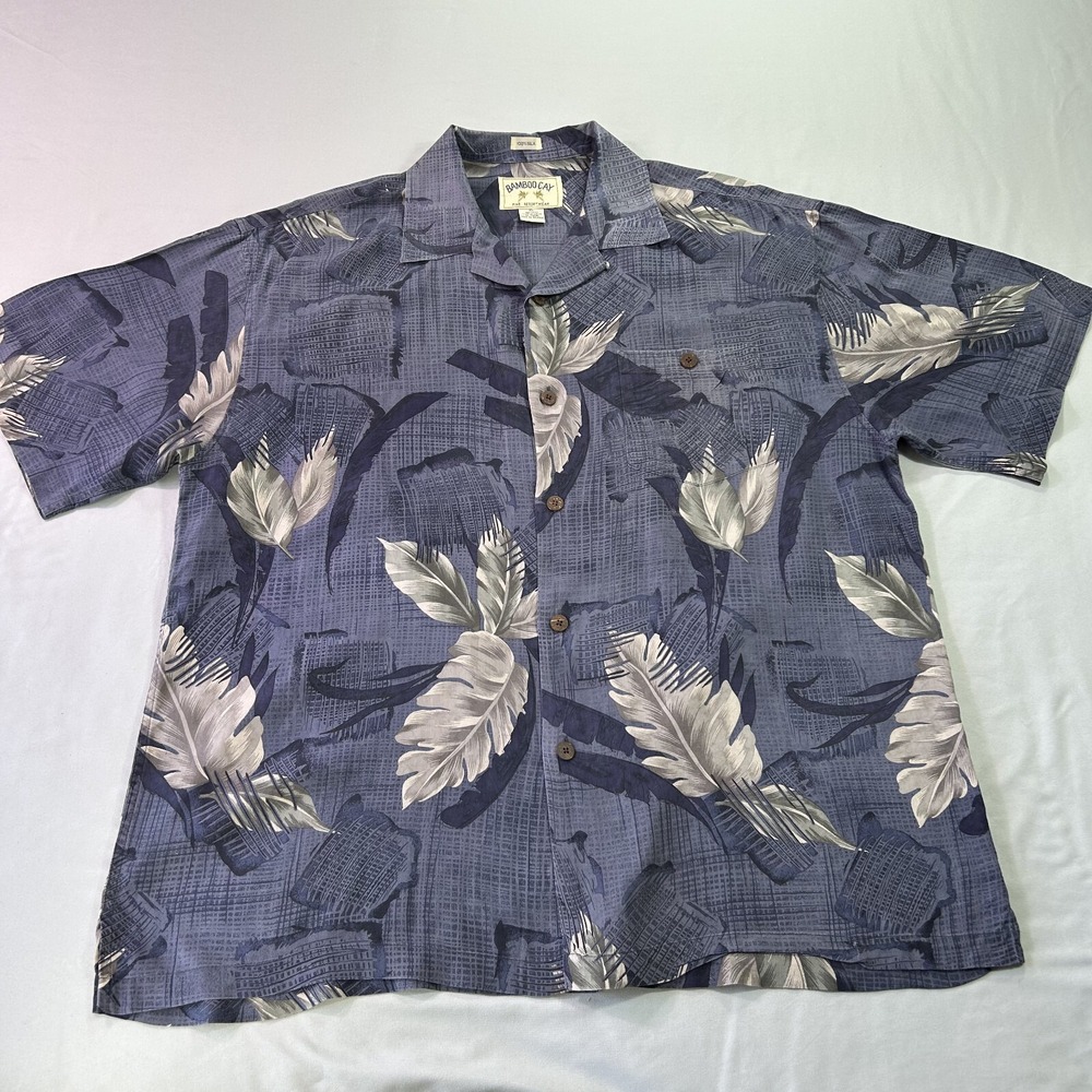 VINTAGE Bamboo Cay Shirt Mens XL Blue‎ Floral Hawaiian Silk Button Up Camp